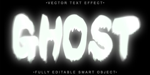 Poster - Cartoon Black And White Ghost Vector Fully Editable Smart Object Text Effect