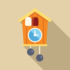 Poster - traditional cuckoo clock is hanging on a wall, telling the time with its swinging pendulum