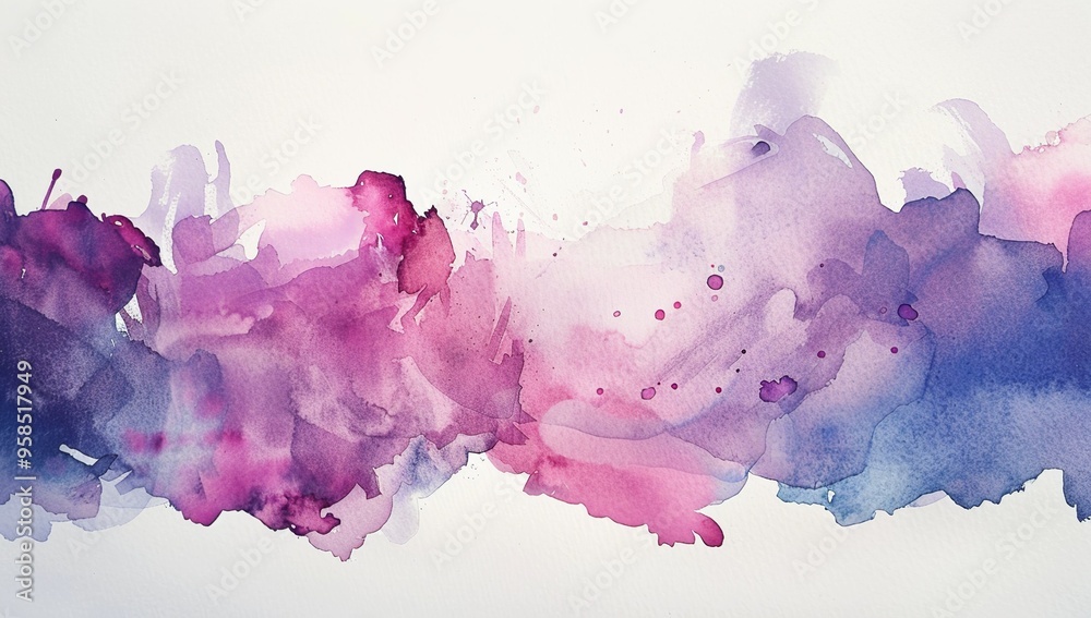 Watercolor splash in shades of pink and purple on a white background ...