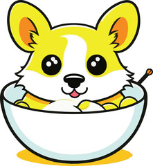 Wall Mural - Premium Vector  Cute Corgi Eating Ramen Vector Kawaii