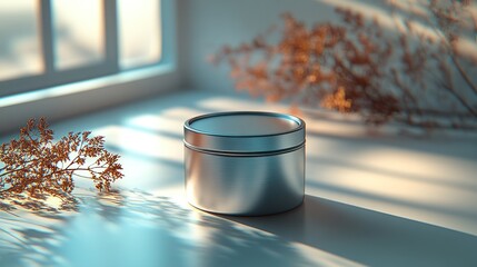 Wall Mural - Silver Container with Dried Flowers in Soft Light