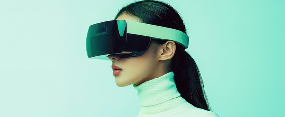 Sticker - Woman Wearing a VR Headset Against a Green Background