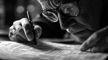 Canvas Print - Elderly Man Reading Newspaper