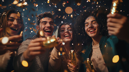 young adult friends on new year party with confetti