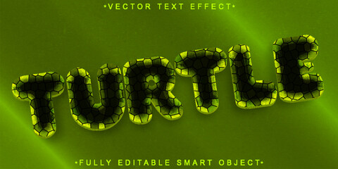 Poster - Cartoon Green Turtle Vector Fully Editable Smart Object Text Effect