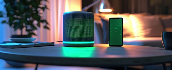 Sticker - Smart Speaker and Smartphone on a Table in a Modern Living Room