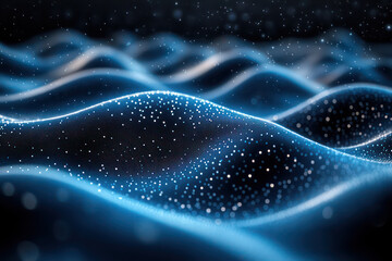 Fototapete - Abstract wavy particles technology background with blue color