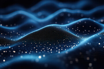 Fototapete - Abstract wavy particles technology background with blue color