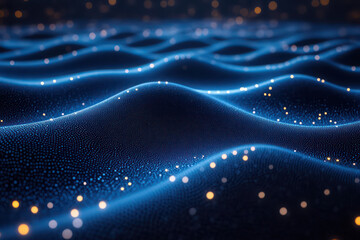 Fototapete - Abstract wavy particles technology background with blue color