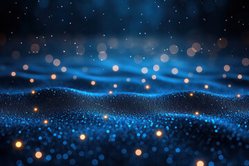 Fototapete - Abstract wavy particles technology background with blue color
