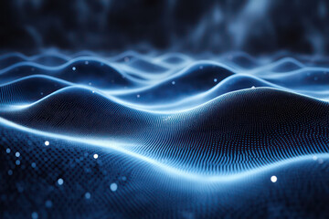 Fototapete - Abstract wavy particles technology background with blue color