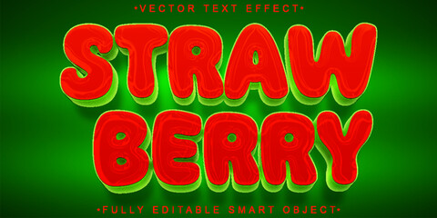 Poster - Cartoon Red Strawberry Vector Fully Editable Smart Object Text Effect