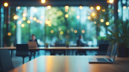 Wall Mural - Blurred background of a cafe with a laptop