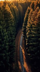 Canvas Print - Pine forest and road nature outdoors woodland.