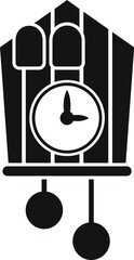 Poster - simple glyph icon of a traditional cuckoo clock with swinging pendulum, marking the passage of time