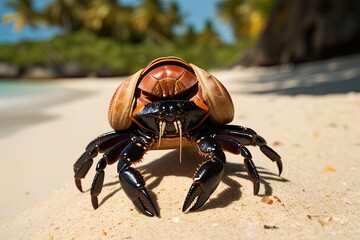 Detailed View of a Hermit Crab on a Tropical Beach Shoreline