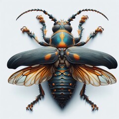 Wall Mural - whole view of a insect on white background , view from above.