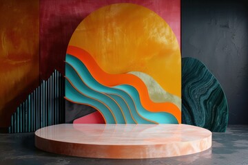 Wall Mural - Product podium with abstract painting art architecture.