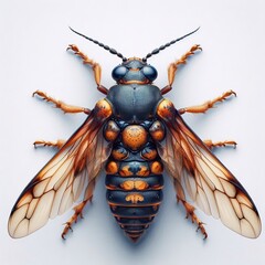 Wall Mural - whole view of a insect on white background , view from above.