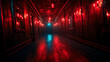 © Weerapat - A mysterious hallway illuminated by eerie red lights, evoking a sense of suspense and intrigue in a dark environment.