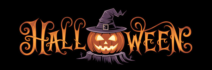 Halloween Pumpkin with Witch Hat Graphic Design