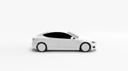 Wall Mural - A white car is parked on a white background