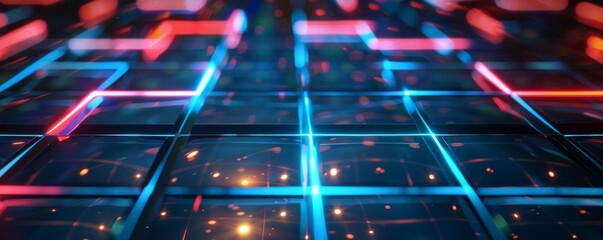 Canvas Print - Holographic 3D grid with glowing lines, 4K hyperrealistic photo