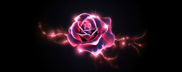 Rose lightning, isolated on a black background vector illustration glowing rose electric flash thunder lighting blank empty pattern with copy space 