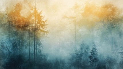 Canvas Print - Misty Forest Landscape with Silhouettes of Trees