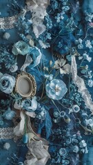 Poster - Romantic blue floral vintage background