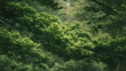 Poster - Full frame of green foliage on branches with blurred background