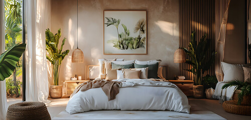 Wall Mural - Cozy Bedroom Interior Design with Tropical Touches