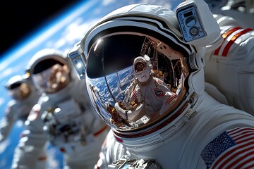 Astronaut spacesuit technology is depicted in a close-up shot of an astronautâ€™s advanced spacesuit, showcasing the intricate equipment and design innovations