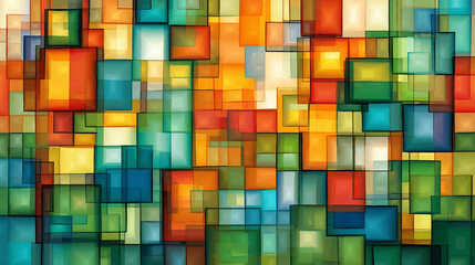 Poster - Colorful abstract arrangement of squares and rectangles in vibrant hues creating a dynamic background effect