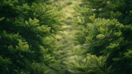 Poster - Full frame of green foliage on branches with blurred background