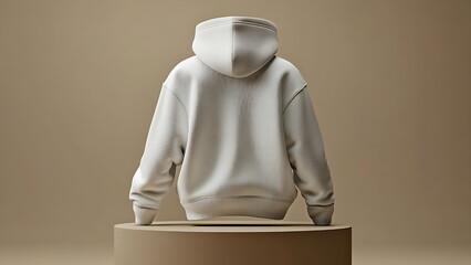 3d mock up white plain hoodie placed on podium isolated on beige background