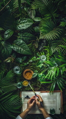 Canvas Print - Ecological Research Team Measuring Biodiversity in Lush Forest