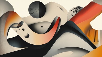 Sticker - Abstract Geometric Composition with Curved Shapes and Dots