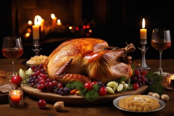 Wall Mural - Christmas turkey dinner candle table.