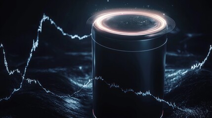 Wall Mural - Black Cylinder with Glowing Circular Light and Abstract Background