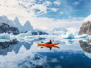 Kayaker in Icy Glacial Waters