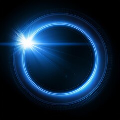 blue circle lens flare with black blank background