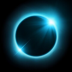 cyan circle lens flare with black blank background