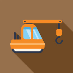 Poster - orange crawler crane lifting with hook, construction machinery used for lifting and lowering materia