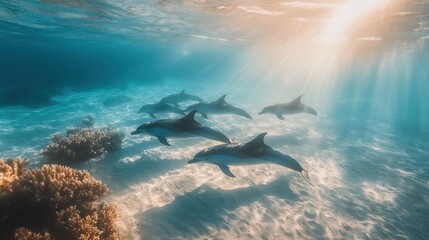 Wall Mural - Dolphins Swimming in the Sunlight