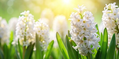 Clean spring background with white hyacinth Tilted Angle, garden, blossom, fresh, background, blooming, white, plant, green, fragrance, bright, serene, clean, fresh air, elegance