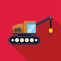 Poster - Crawler crane lifting with hook, construction machinery working on a building site, colorful vector illustration in flat design