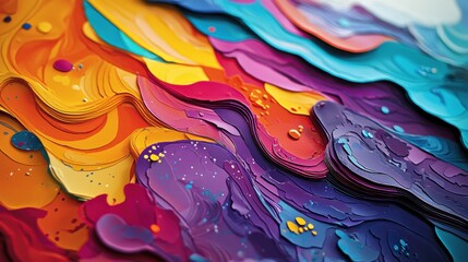 Poster - Vibrant Fluid Artwork with Colorful Splashing Waves and Flowing Textures