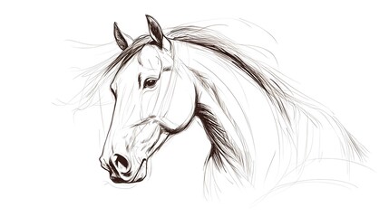 Naklejka na meble Majestic Horse Portrait with Flowing Mane in Monochrome Sketch Style
