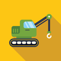 Poster - minimalist vector illustration of a crawler crane lifting with its hook extended, depicted on a vibr